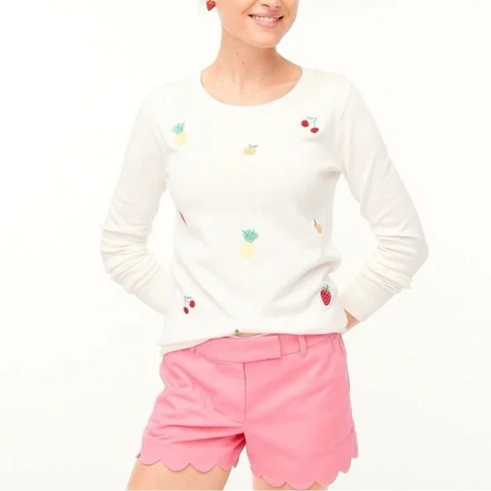 J. Crew Factory White Sweater with Fruit Accents